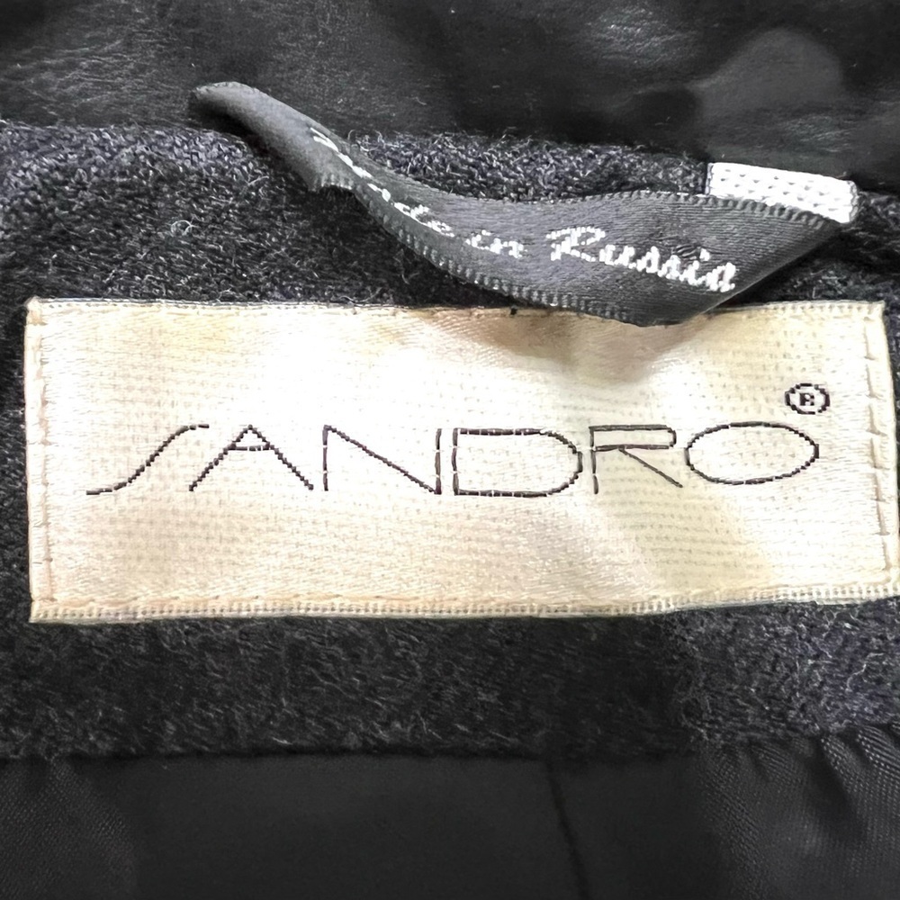 Sandro Wool Black Zip Front Jacket Vegan Leather Trim Classic Blazer Women Med - Picture 13 of 13